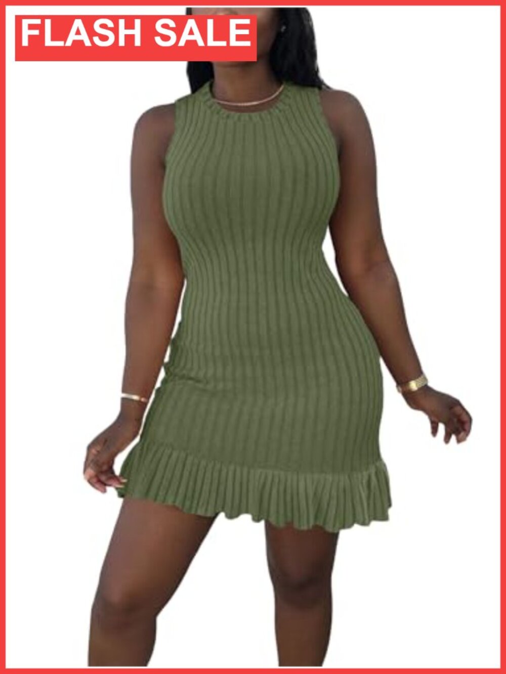 Women Sleeveless Ribbed Knit Mini Dress Casual Summer Tank